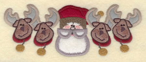 Embroidery Design: Santa with four reindeer appliques<br>7.14"w X 2.79"h