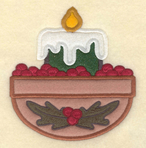 Embroidery Design: Large candle applique with cranberries<br>4.37"w X 4.68"h