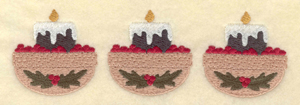 Embroidery Design: Three candles with cranberries<br>6.36"w X 1.99"h