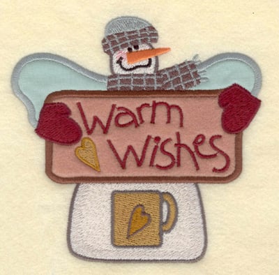 Embroidery Design: Snowman with Appliques Warm Wishes<br>5.30w X 5.30h | Embroidery Legacy Embroidery Design: Snowman with Appliques Warm Wishes<br>5.30w X 5.30h