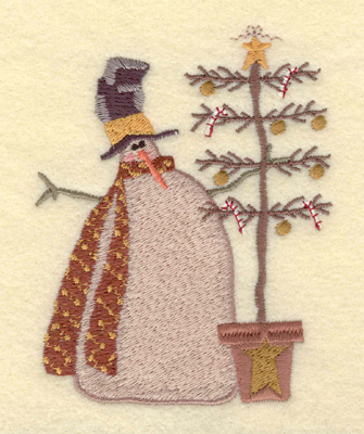 Embroidery Design: Snowman with Christmas Tree<br>3.33w X 4.21h