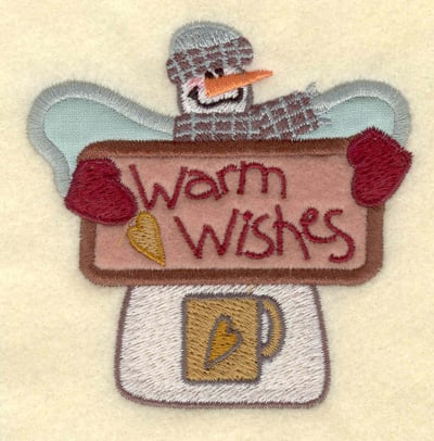 Embroidery Design: Snowman Appliques with Wings & Mug<br>3.53w X 3.55h