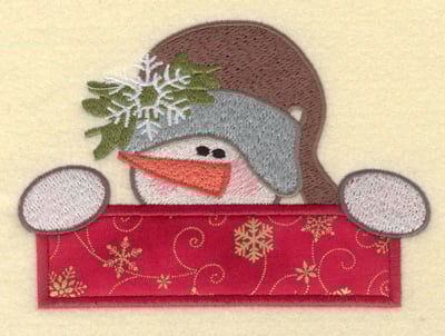 Embroidery Design: Large Snowman Head with Applique Bar<br>5.60w X 3.95h