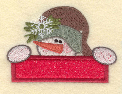Embroidery Design: Small Snowman Head with Applique Bar<br>3.75w X 2.64h