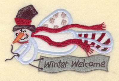 Embroidery Design: Flying Snowman Winter Welcome<br>5.21w X 3.39h