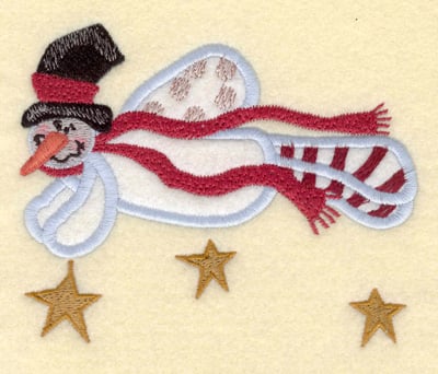 Embroidery Design: Flying Snowman with Stars<br>4.83w X 3.92h