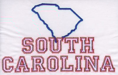 Embroidery Design: South Carolina Outline and Name<br>4.94" x 7.99"