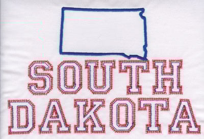 Embroidery Design: South Dakota Outline and Name<br>5.31" x 7.96"