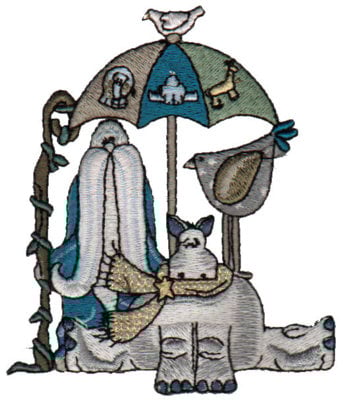 Embroidery Design: Noah & Animals Under Umbrella<br>3.37" x 2.92"