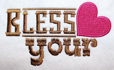 Embroidery Design: Bless Your Heart Lg<br> 6.84w X 4.23h