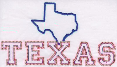 Embroidery Design: Texas Outline and Name<br>4.46" x 7.94" | Embroidery Legacy Embroidery Design: Texas Outline and Name<br>4.46" x 7.94"