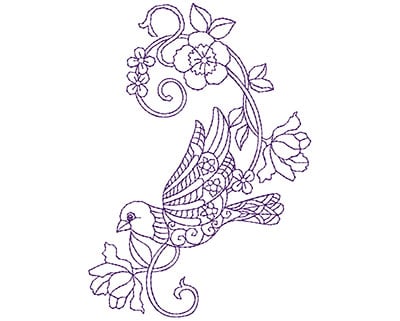Embroidery Design: Paisley Bird with Flowers A<br> 3.69w X 5.19h