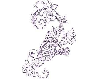 Embroidery Design: Paisley Bird with Flowers B<br> 4.75w X 6.75h