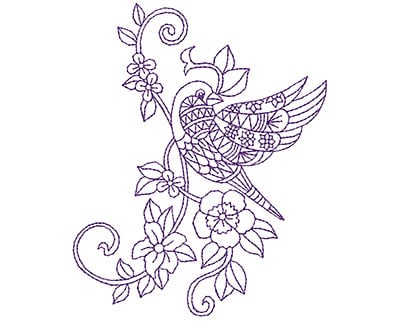 Embroidery Design: Paisley Floral Bird A<br> 3.88w X 4.75h