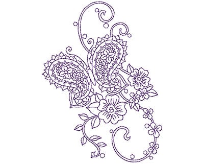 Embroidery Design: Paisley Floral Butterfly A<br> 3.88w X 5.19h