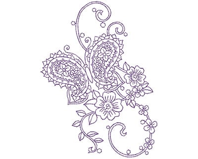Embroidery Design: Paisley Floral Butterfly B<br> 5.06w X 6.75h