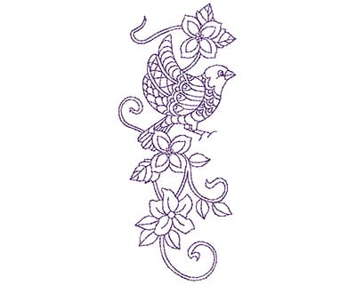 Embroidery Design: Paisley Flying Bird with Flowers A<br> 2.25w X 5.38h