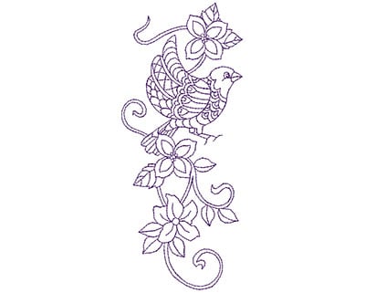 Embroidery Design: Paisley Flying Bird with Flowers B<br> 2.94w X 7.00h