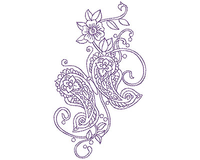 Embroidery Design: Paisley Flower Butterfly A<br> 3.31w X 5.69h