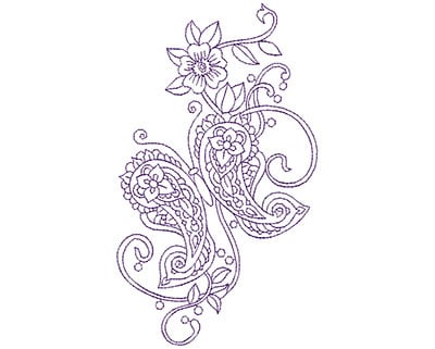 Embroidery Design: Paisley Flower Butterfly B<br> 4.31w X 7.38h