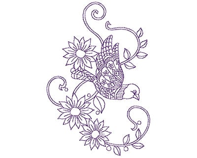 Embroidery Design: Paisley Flower Bird A<br> 3.56w X 5.31h
