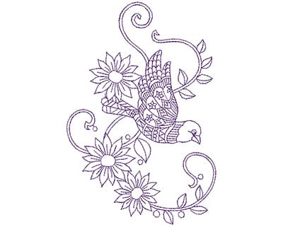 Embroidery Design: Paisley Flower Bird B<br> 4.63w X 6.94h