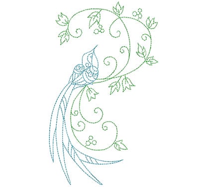 Embroidery Design: Delicate Bird With Vine Large<br> 4.12w X 6.94h