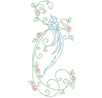 Embroidery Design: Delicate Bird Floral Large<br> 3.44w X 6.94h