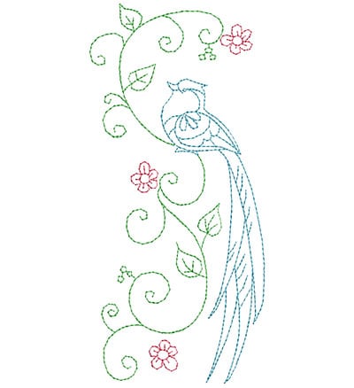 Embroidery Design: Delicate Bird Floral 2 Large<br> 3.20w X 6.95h
