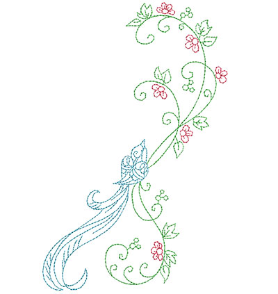 Embroidery Design: Delicate Bird Floral 3 Large<br> 4.45w X 6.95h