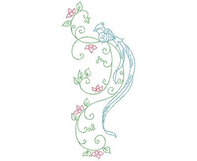 Embroidery Design: Delicate Bird Floral 3 Large<br> 3.20w X 6.94h