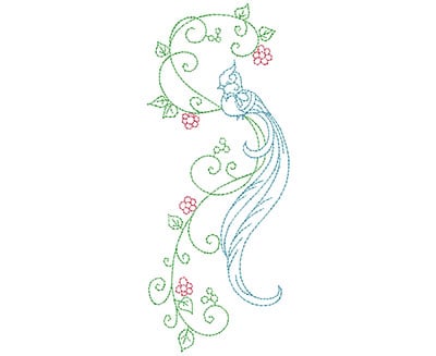 Embroidery Design: Delicate Bird Floral 5 Large<br> 2.82w X 6.96h