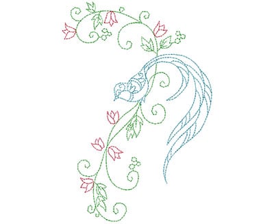 Embroidery Design: Delicate Bird Floral 6 Large<br> 4.72w X 6.95h