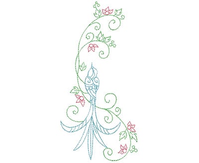Embroidery Design: Delicate Bird Floral 7 Large<br> 3.35w X 6.94h