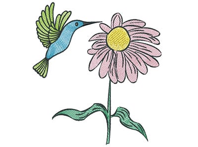 Embroidery Design: Hummingbird with Flower<br> 6.42w X 7.09h | Embroidery Legacy Embroidery Design: Hummingbird with Flower<br> 6.42w X 7.09h