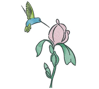 Embroidery Design: Hummingbird with Rose Flower<br> 4.51w X 7.13h | Embroidery Legacy Embroidery Design: Hummingbird with Rose Flower<br> 4.51w X 7.13h