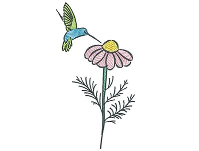 Embroidery Design: Hummingbird Eating Flower<br> 3.88w X 7.20h