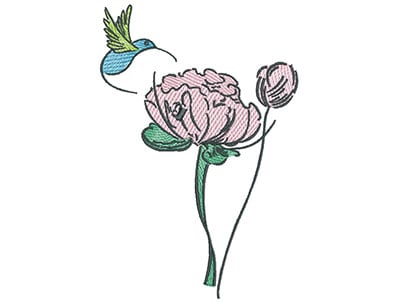 Embroidery Design: Hummingbird And Wild Flower<br> 4.79w X 7.12h