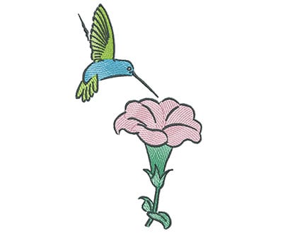 Embroidery Design: Hummingbird with Blooming Flower<br> 3.99w X 7.15h