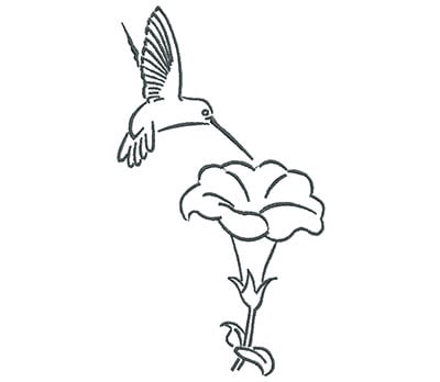 Embroidery Design: Hummingbird with Blooming Flower Outline<br> 3.99w X 7.15h