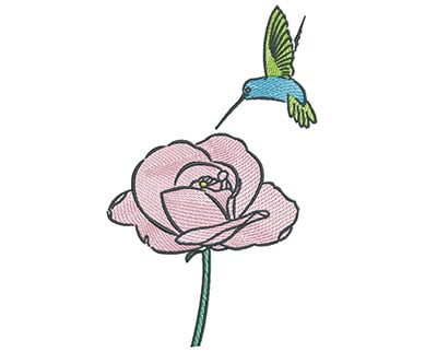 Embroidery Design: Hummingbird With Rose<br> 4.37w X 7.10