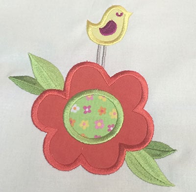 Embroidery Design: Bird and Flower Applique<br>4.91w X 5.95h