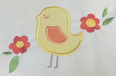 Embroidery Design: Birdie with Flowers Applique<br> 6.82w X 4.87h