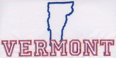 Embroidery Design: Vermont Outline and Name<br>3.90" x 7.96"