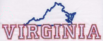 Embroidery Design: Virginia Outline and Name<br>3.11" x 7.99"