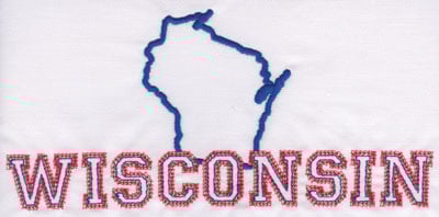 Embroidery Design: Wisconsin Outline and Name<br>3.76" x 8.02"