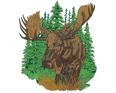 Embroidery Design: Moose Scene Lg<br> 6.80w X 8.00h