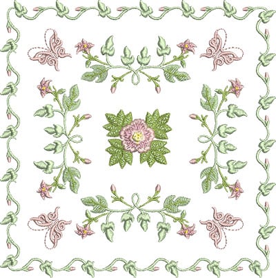 Embroidery Design: Rose and Butterfly Block 2<br> 7.19w X 7.24h