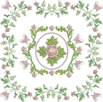 Embroidery Design: Rose and Butterfly Block 3<br> 7.16w X 7.09h