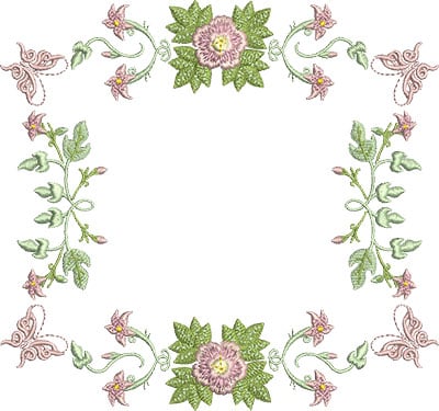 Embroidery Design: Rose and Butterfly Block 4<br> 7.24w X 6.78h